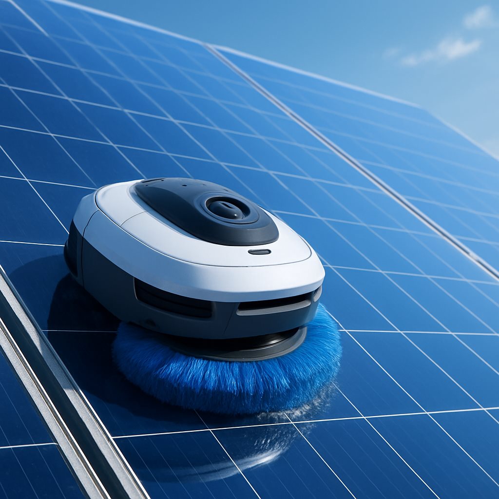 Autonomous robot cleaning a solar panel to spotless glass
