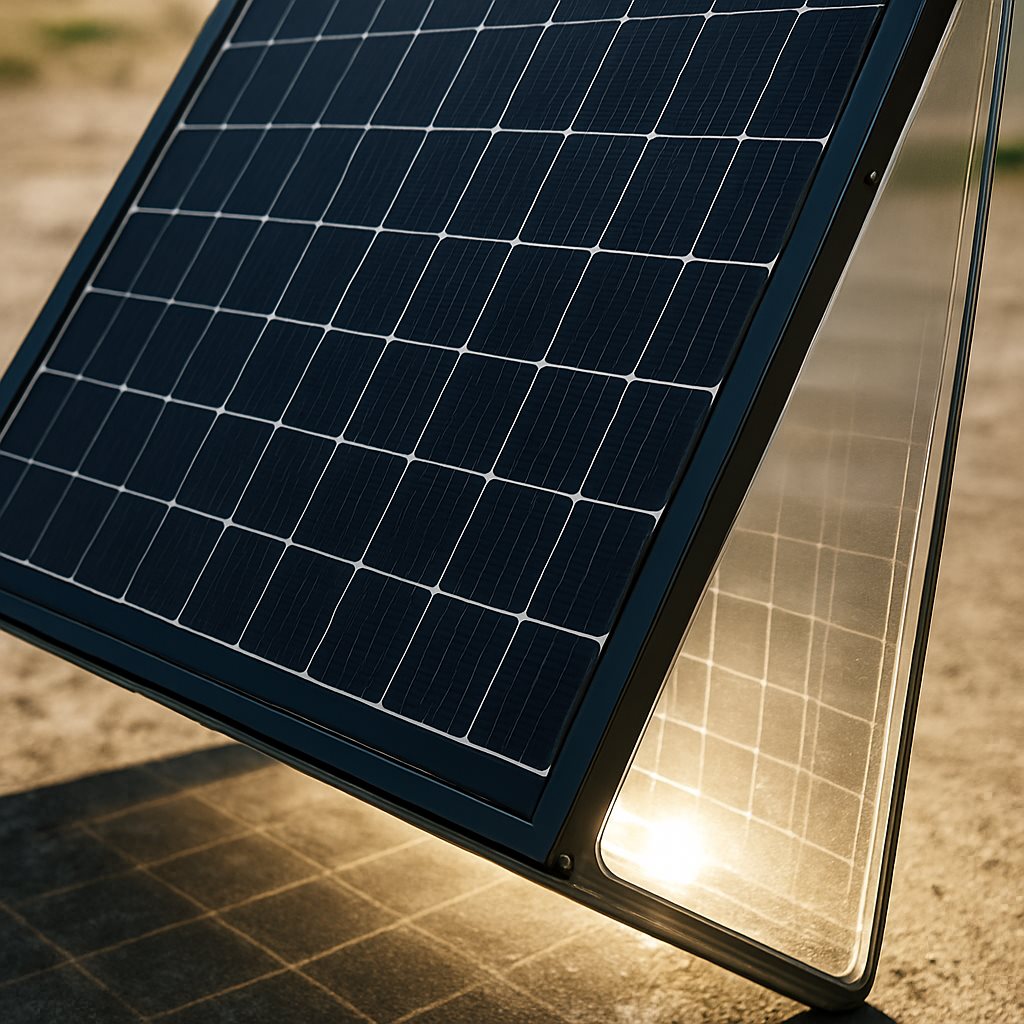 Bifacial solar panel with light reflecting onto its rear side