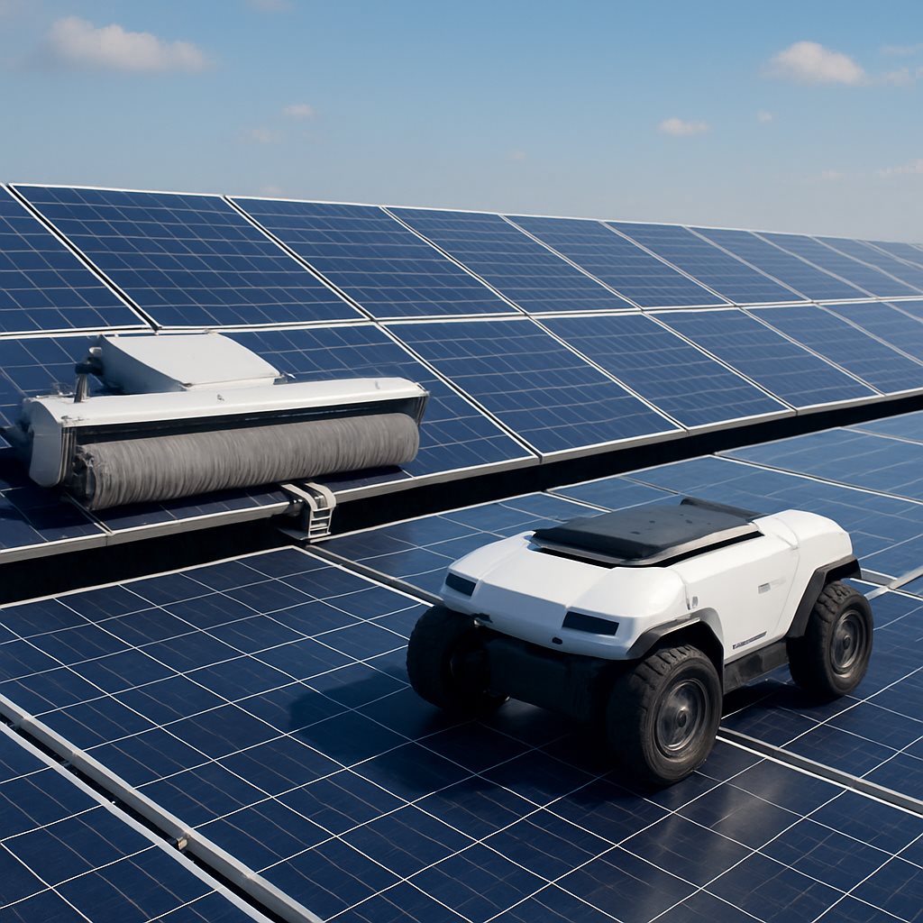 Rail-mounted solar cleaning robot compared with a rail-free autonomous robot