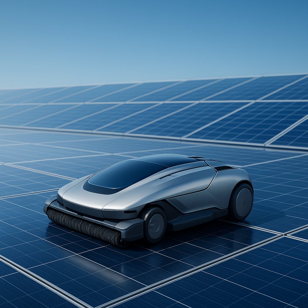 Rail-free autonomous solar cleaning robot moving across a solar panel array