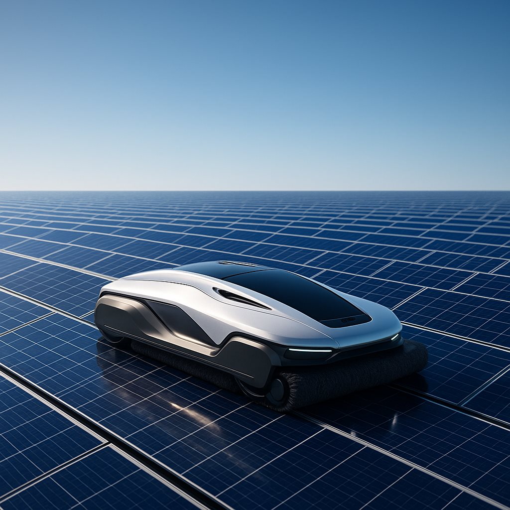 Autonomous solar panel cleaning robot on a large solar array