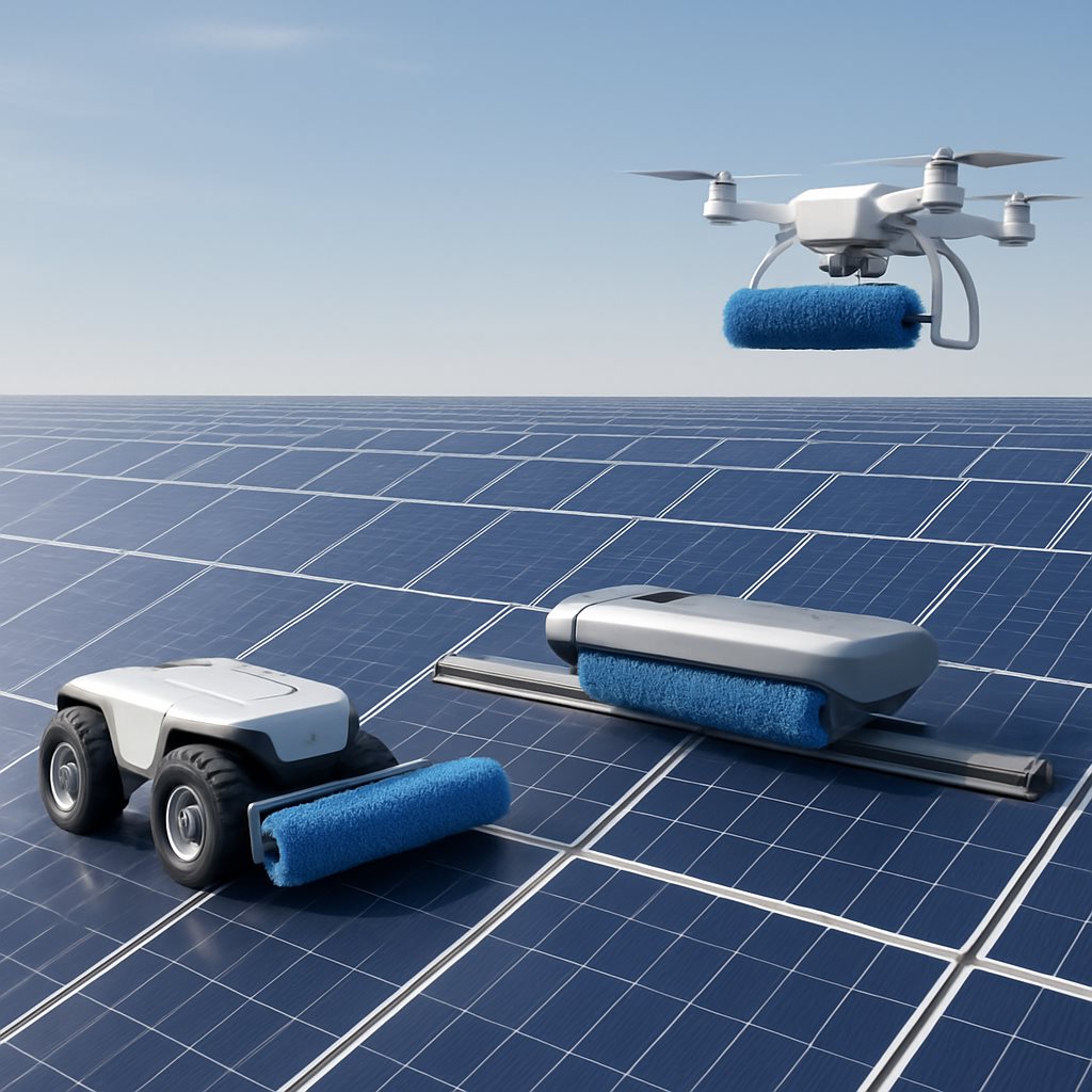 Comparison of rail-free, rail-based, and drone solar cleaning approaches