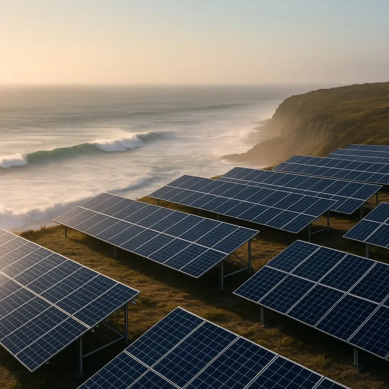 Coastal solar farm exposed to salt and sea spray soiling
