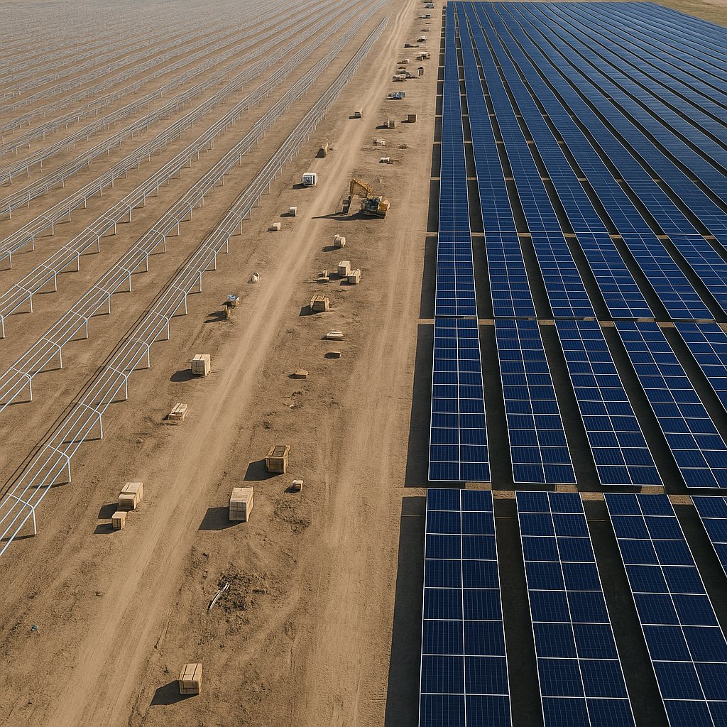 Ground mounted solar plant layout designed for robotic cleaning