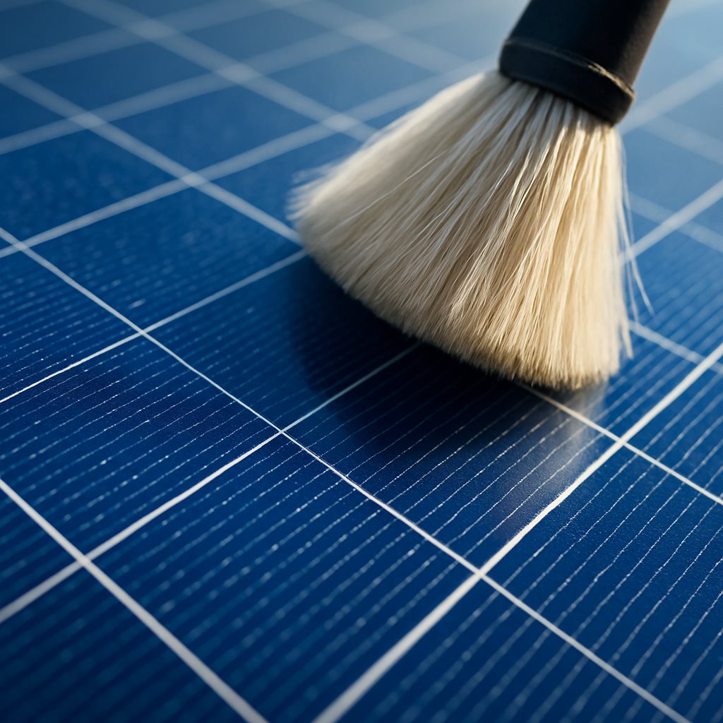 Anti-reflective coating on solar panel glass with a soft cleaning brush