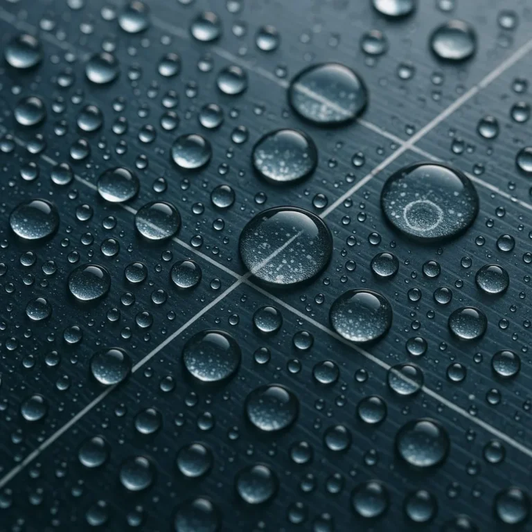 Water droplets and mineral spotting on a solar panel after cleaning